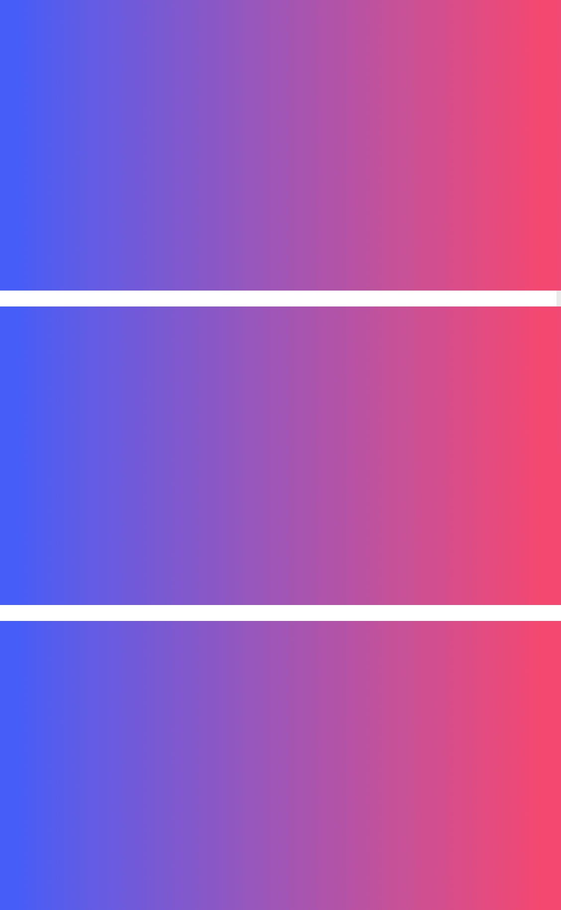 CSS grid of one column across three rows, containing square gradients