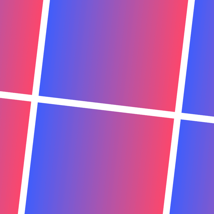 Rotated image of a grid containing 6 gradient filled squared